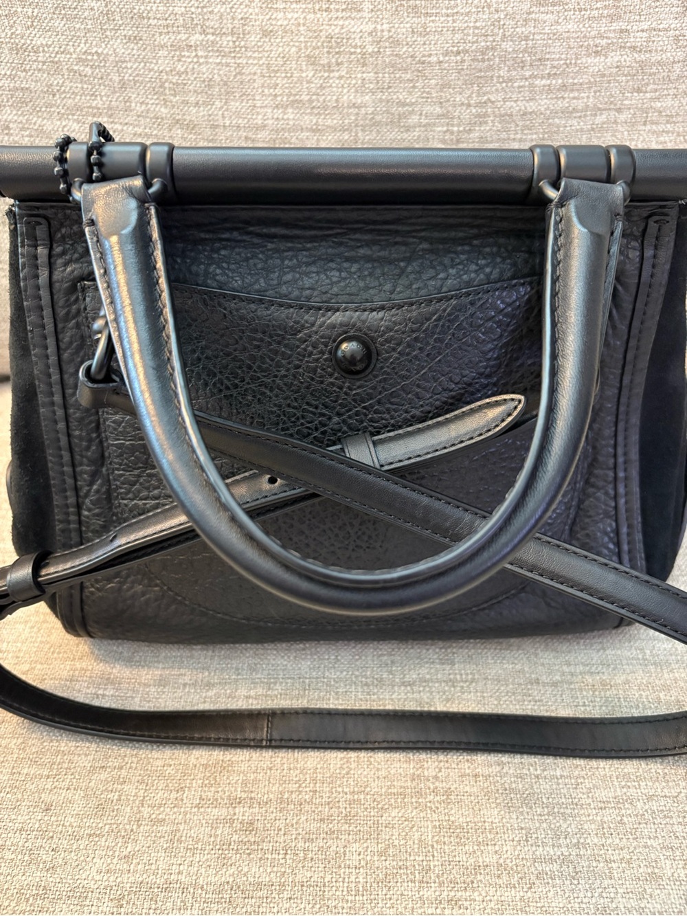 Coach Vintage Black Small Suede & Leather Satchel Top Handle Turnlock with Strap - Picture 10 of 14